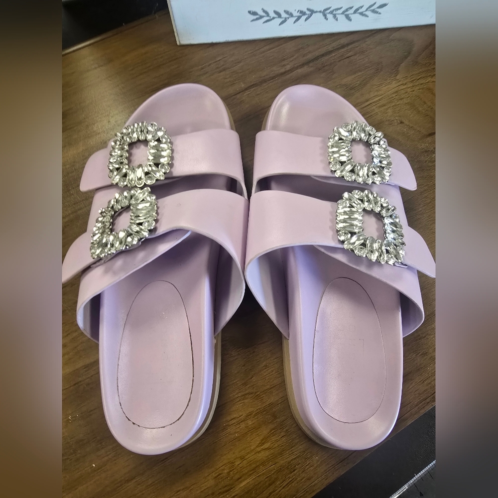 Chic Lilac Slide Sandals with Sparkling Buckles
